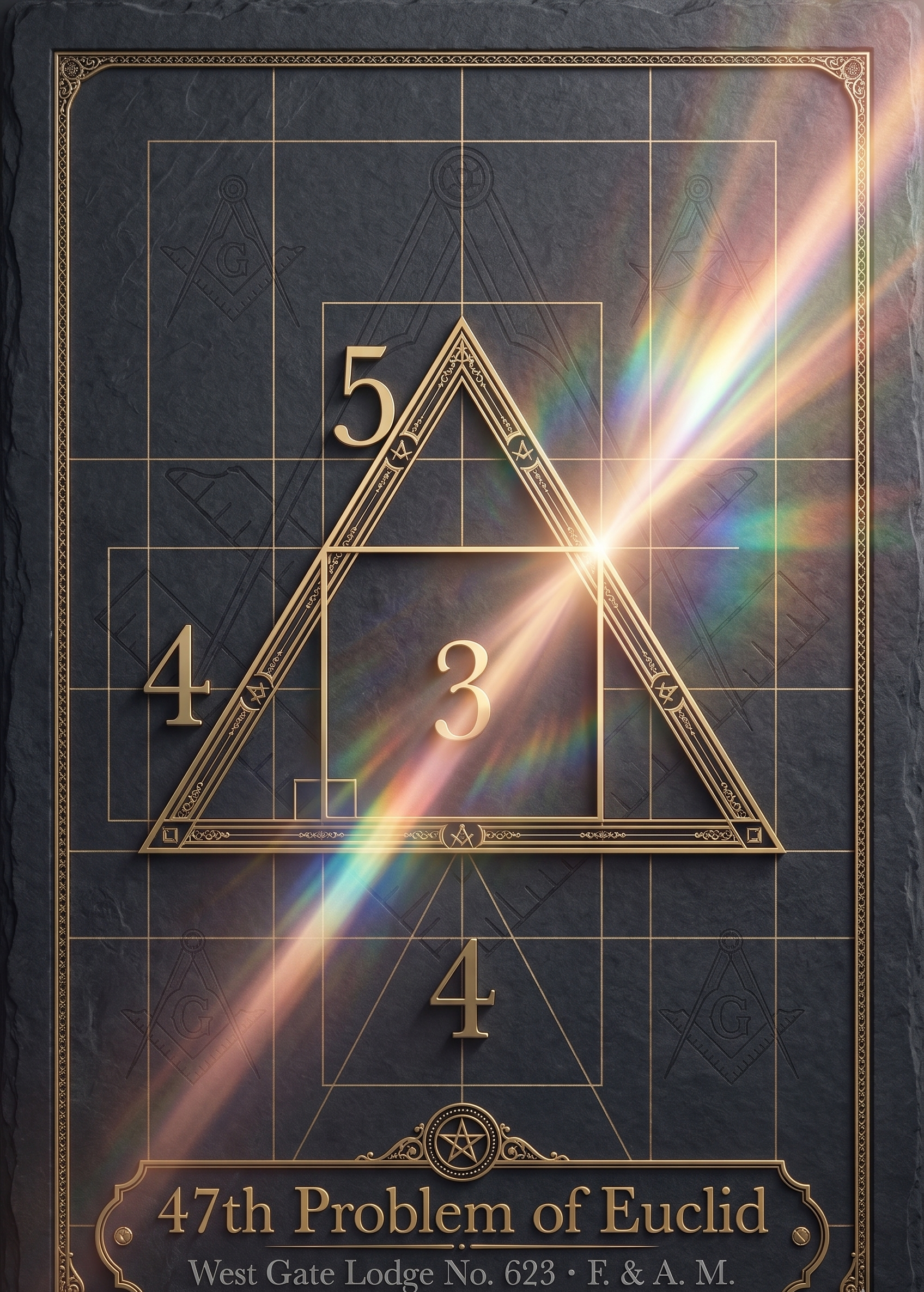 Illustration of the 47th Problem of Euclid, a symbol of Masonic education, West Gate Lodge No. 623